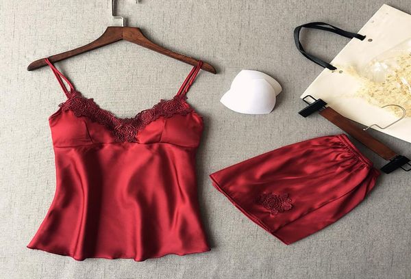 

new women pyjamas suit lace charming pajamas set suspenders vneck nightwear 2 pcs shirtpant bridal party sleep set mxl y186331966, Red;black