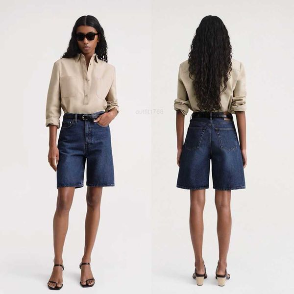 

new swedish to same high waist deep blue split denim shorts for women