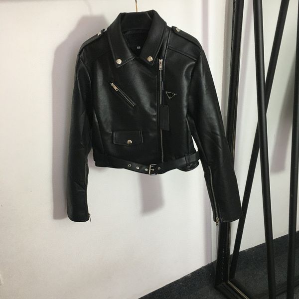 

p0011 womens jackets high street new designer jacket women's zipper belt design synthetic leather jacket coat, Black;brown