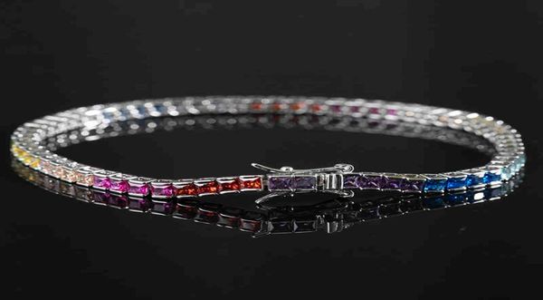 

bt sell 18k white gold plated fashion jewelry 925 sterling sier rainbow 3a cz stone diamond tennis chain bracelets for women3622487, Golden;silver
