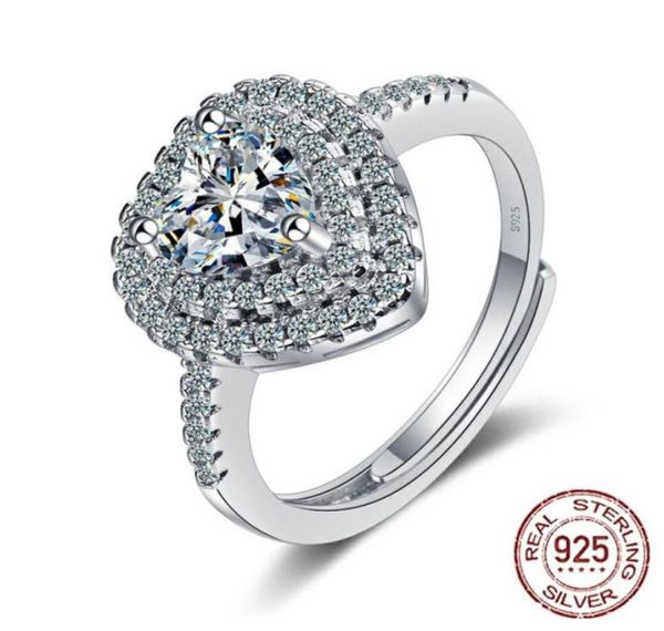 

fine jewelry 100 original 925 silver adjustable ring for women heart cubic zircon engagement wedding rings gift xjz38295711016969463, Slivery;golden