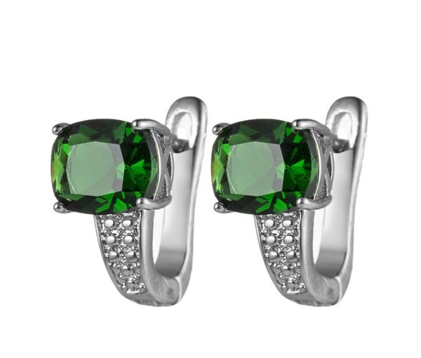 

luckyshine 12 pairs mother gift jewelry round shaped emerald gemstone 925 silver greem zircon huggie earrings whole6998582, Golden;silver