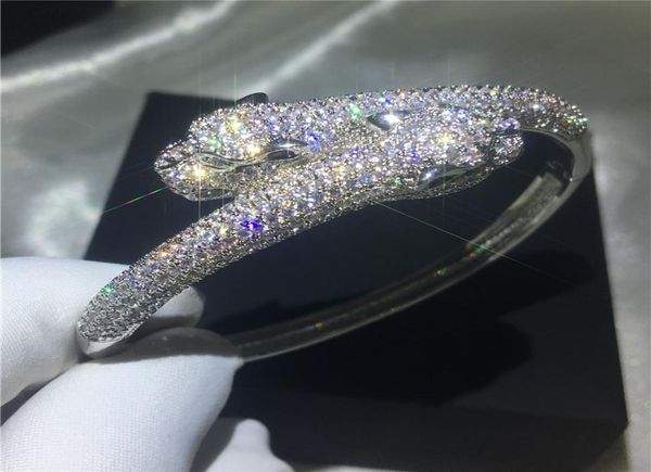 

vecalon leopard bracelet pave setting 380pcs cubic zirconia white gold filled engagement bangle for women wedding accessaries3184916, Golden;silver