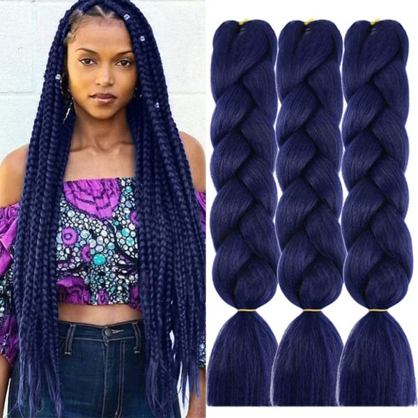 

braiding hair extensions 24 inch synthetic jumbo braiding hair high temperature twist crochet braids hair for women j1, Black