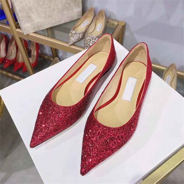 

classic fashion brand women's flat bottom gradient dress shoes party lysine beads pointed women's luxury designer factory shoes, Black
