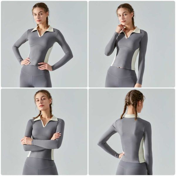 

ll-01 autumn/winter collection contrast color yoga t-shirt fashion and comfortable fitness long sleeve sportswear for women