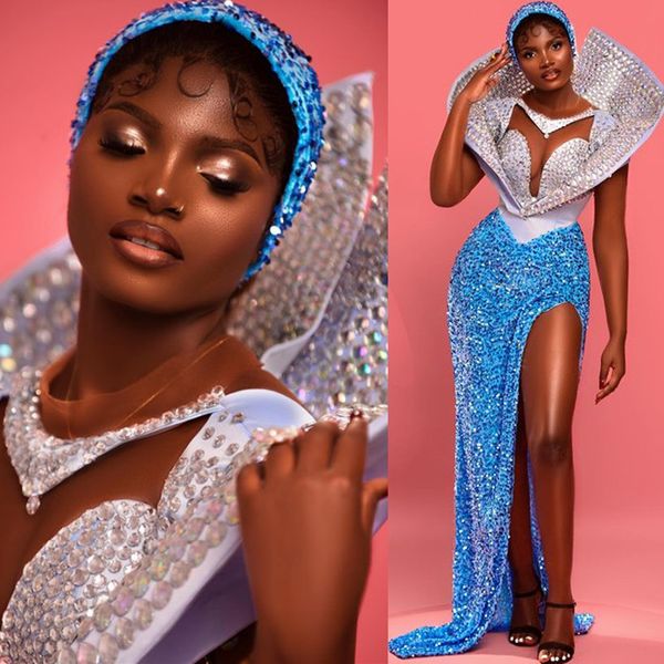 

2023 aso ebi sheath luxurious prom dress crystals sequined lace evening formal party second reception birthday engagement gowns dresses robe, Black
