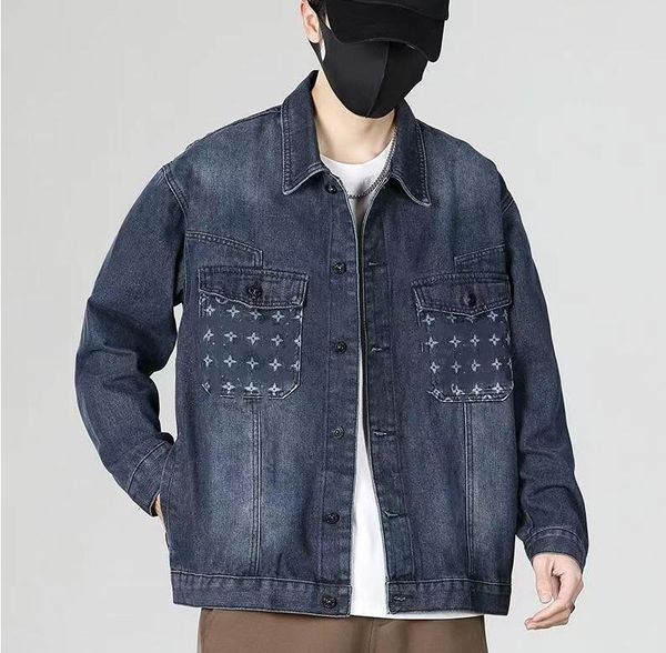 

men's denim jacket cotton punk style designer jeans coats streetwear coat long sleeve hole male clothing men's women jacket, Black;brown