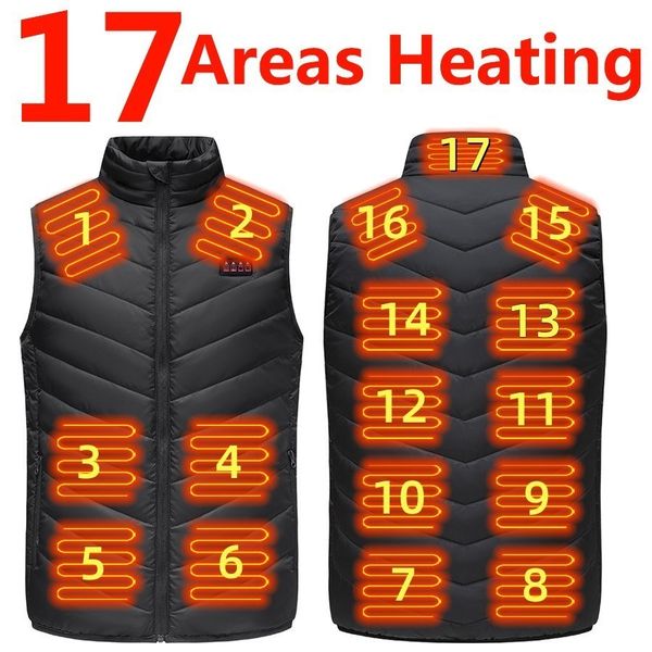 

men's vests 17 areas electric heated vest usb heating vest heated jacket men women heated bodywarmer usb inner heat vest veste chauffan, Black;white