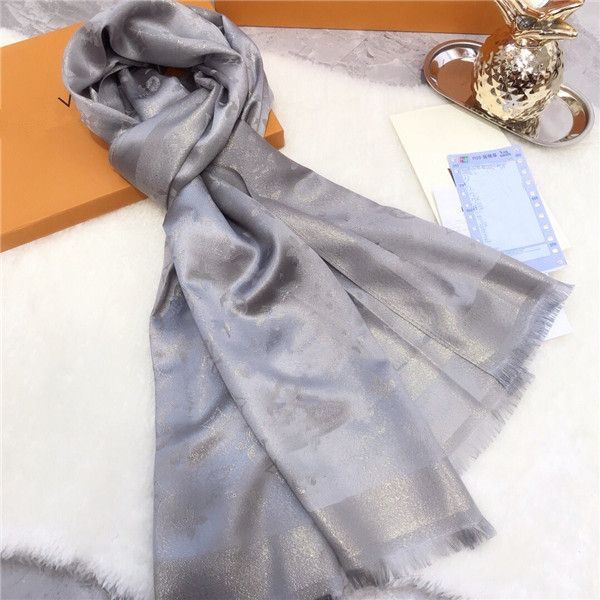 

women's gold shiny 180x70cm luxury four seasons silk wool scarf shawl, Blue;gray