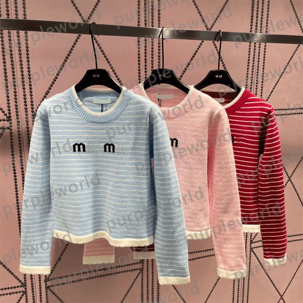 

womens sweater winter stripes embroidery stripes womens knitted sweater casual style commuter knitwear, White