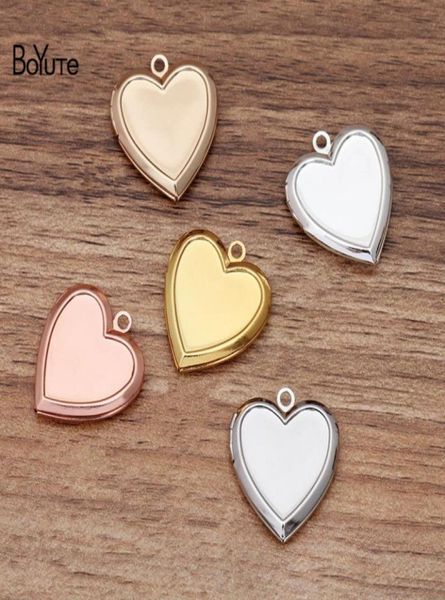 

boyute 10 pieceslot 225mm metal brass heart shaped memory locket can insert po locket pendant69690027421639, Silver