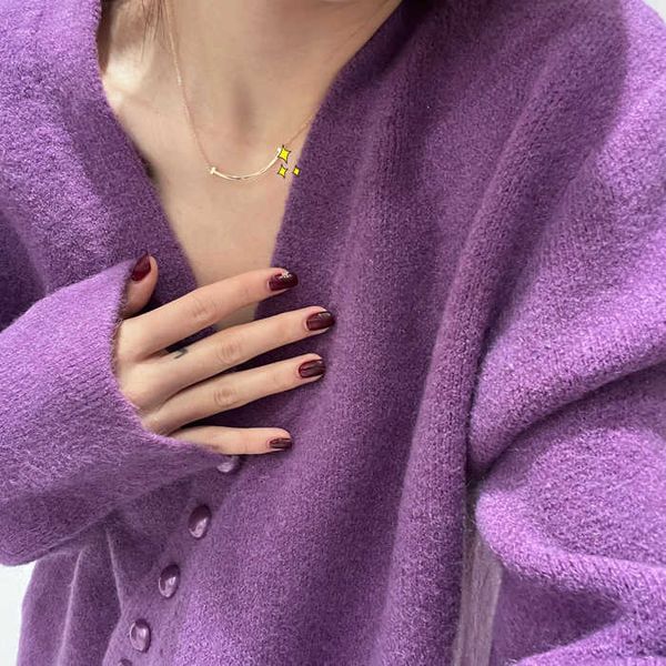 

designer smiling necklace female sterling silver 18k rose gold face clavicle chain net red light luxury small summer tiffay pendant