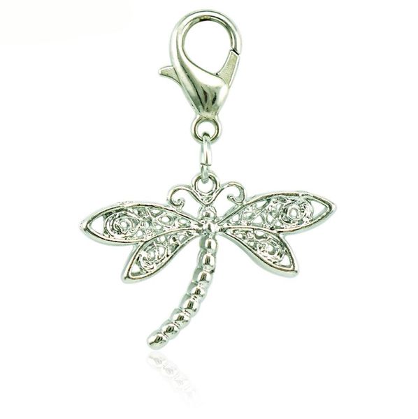 

20 pieceslot fashion floating lobster clasp charm dangle metal dragonfly animal charms diy for jewelry making accessories5023381, Bronze;silver