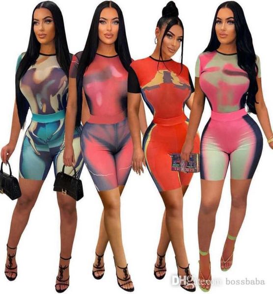 

women tracksuits two pieces set designer 2023 tie dye positioning printing round neck short sleeve shorts set sportwear 4 colours8500837, Gray