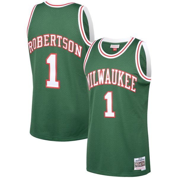 

oscar robertson buck basketball jersey milwaukees mitchell and ness throwback jerseys green size s-xxl, Black;red