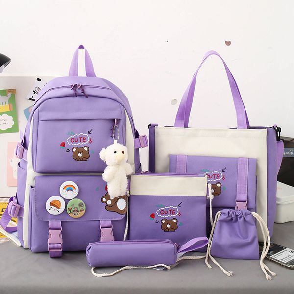 

backpacks 5pcs ins high capacity canvas student girls backpack school bags 230729