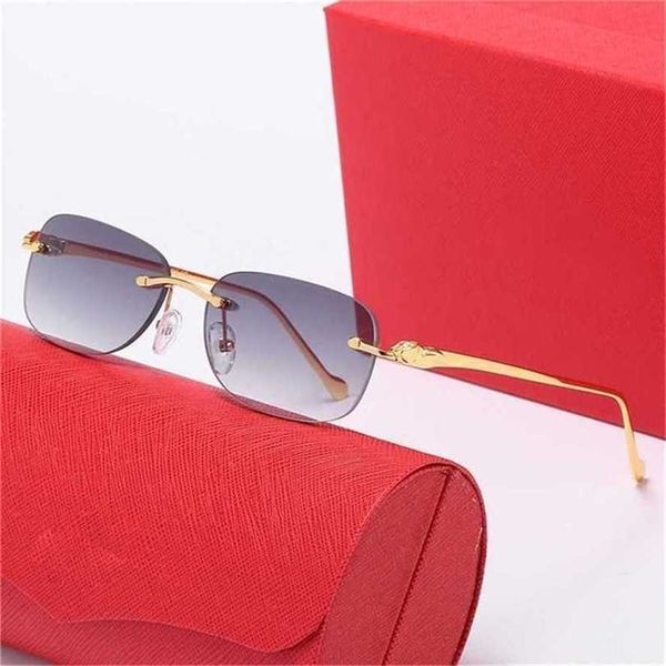 

50% off sunglasses 2023 leopard head rimless men and women fashion versatile personality oval glasseskajia new, White;black