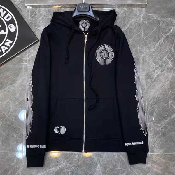 

fashion luxury men's sweatshirts jackets brandch hoodies zipper hooded men women designers sanskrit horseshoe cross pullover sweater ho, Black
