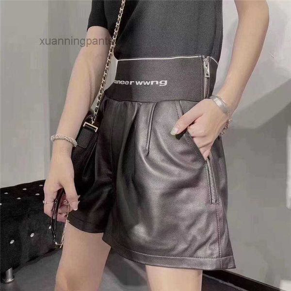 

luxury sheepskin leather shorts high waist elastic pants fashion ladies clothing tdlo, White;black