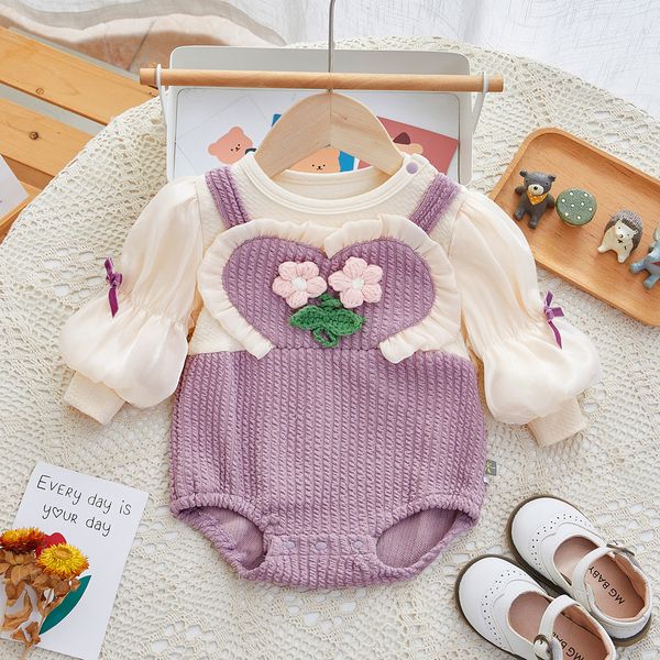 

Rompers Autumn Toddler Embroidery Flower Baby Girls Bodysuit 230728, Purple