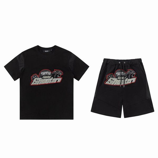 

2023 mens trapstar embroidered t shirt short sleeve outfit chenille tracksuit black white cotton london streetwear size s-xl, White;black