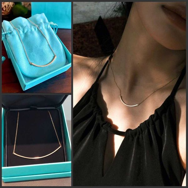 

high version small group smiling face full of diamonds collarbone chain size light luxury tiffay smile necklace women's 925 sterling si, Silver