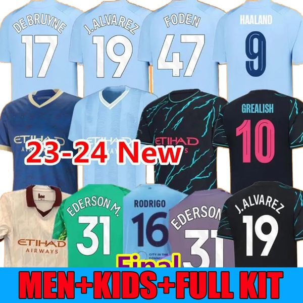 

kids kit 23 24 erling haaland mans cities soccer jerseys phillips grealish de bruyne foden 2023 2024 manchesters football shirts men alvarez, Black
