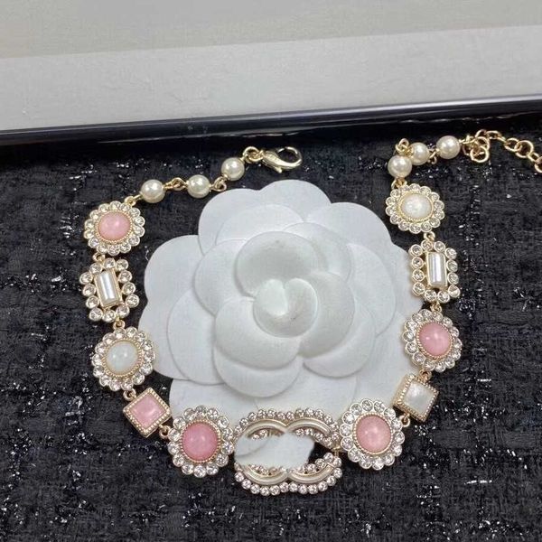 

designer jewelry necklace new elegant temperament small pink sunflower diamond hanging double neckchain wind luxury quality, Black