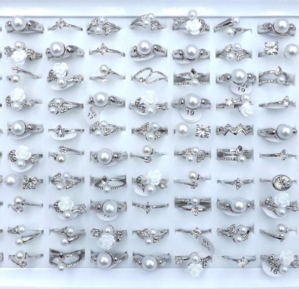 

mixed design clear zircon paved rings for girls silver color mixed size 50pcslot whole7963049, Golden;silver