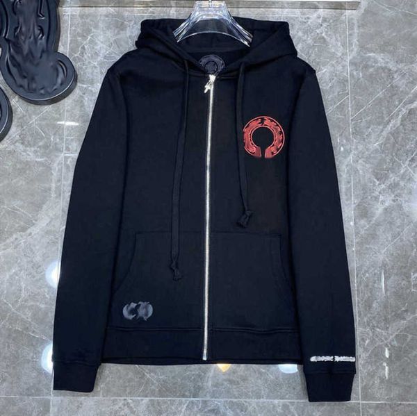 

jackets fashion men's luxury hoodies brand ch sweatshirts designers zipper hooded sweater men women casual pullover sanskrit horseshoe, Black