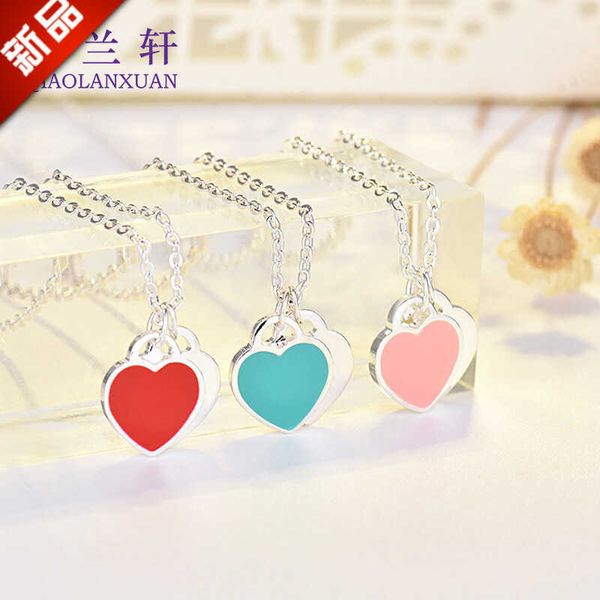 

versatile new minimalist love drop oil enamel red blue pink tricolor heart-shaped tiffay necklace collarbone chain women's jewelry piec, Black