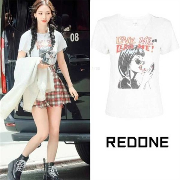 

new re liu zhimin same love me printed brushed nostalgic wash women's t-shirt, White