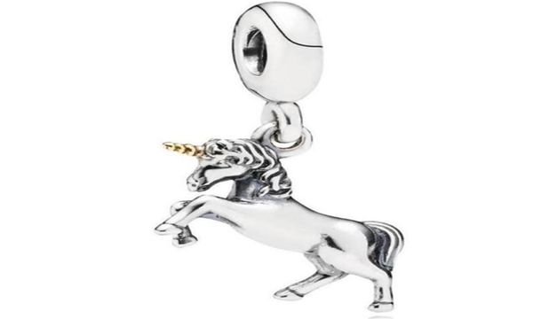 

real s925 sterling silver unicorn horse dangle charms pendant fit for bracelet diy bead charm with gold plated hor253o5509233, Black