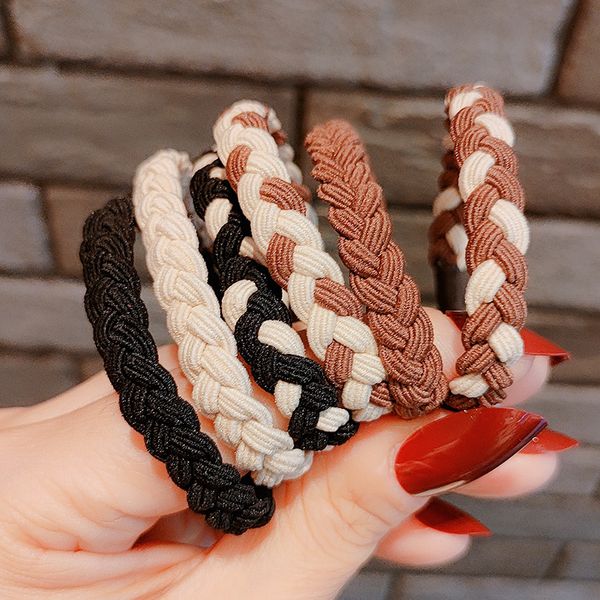 

milk coffee color series braided hair rope rubber band gift for women girls multicolor pony tails elastics hair ties bracelet also 2315, Slivery;white