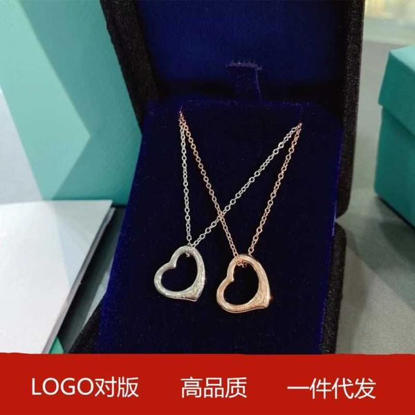 

luxury hollow heart necklace 925 sterling silver 18k rose gold heart-shaped pendant simple temperament collarbone chain women's gift, Black