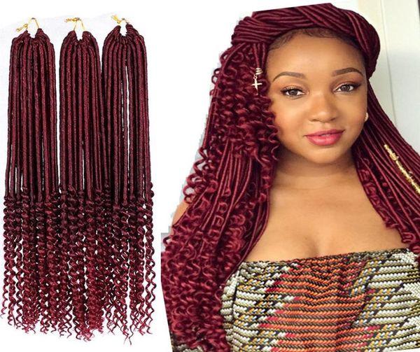 

6packs wavy goddess faux locs crochet hair 22 inch long faux locs braids soft hair with curly ends 20roots 100g8213262, Black