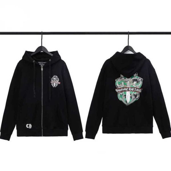 

men's fashion luxury sweatshirts jackets brand ch hoodies zipper hooded men women designers sanskrit horseshoe cross pullover sweater h, Black