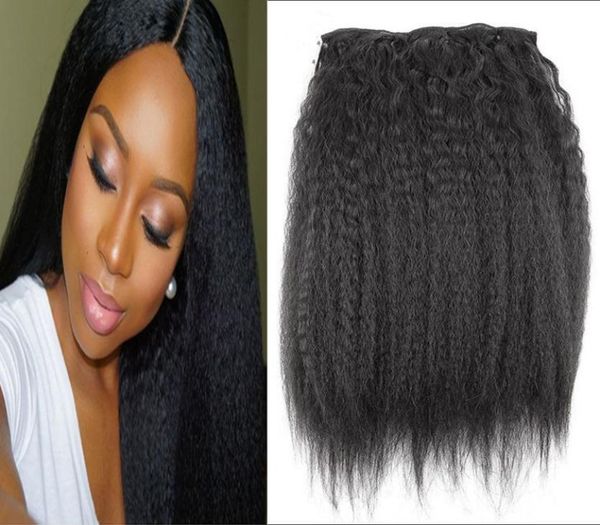 

kinky straight clips in brazilian human hair extensions 120g 10pcsset coarse yaki clip ins machine made remy7537421, Black;brown