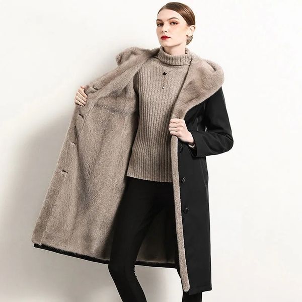 

women s jackets imitation mink liner midi faux fur coat winter plus velvet warm hooded drawstring slim waist women parka jacket overcoat 230, Black;brown