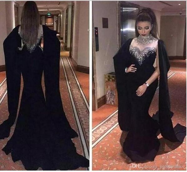 

arabic black mermaid evening dresses high neck long prom gowns sheath pageant formal prom dress gowns with wrap 20191410093, Black;red