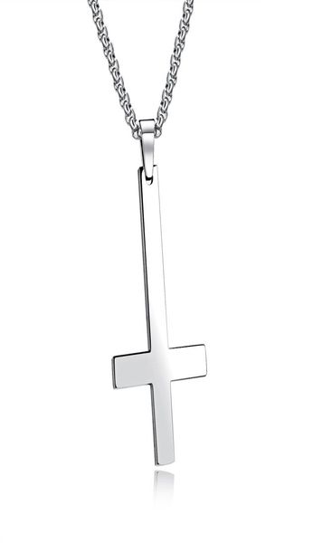 

glossy upside down cross pendant necklace 18k gold plated necklace stainless steel religious jewelry goldsilverblack7614448, Silver