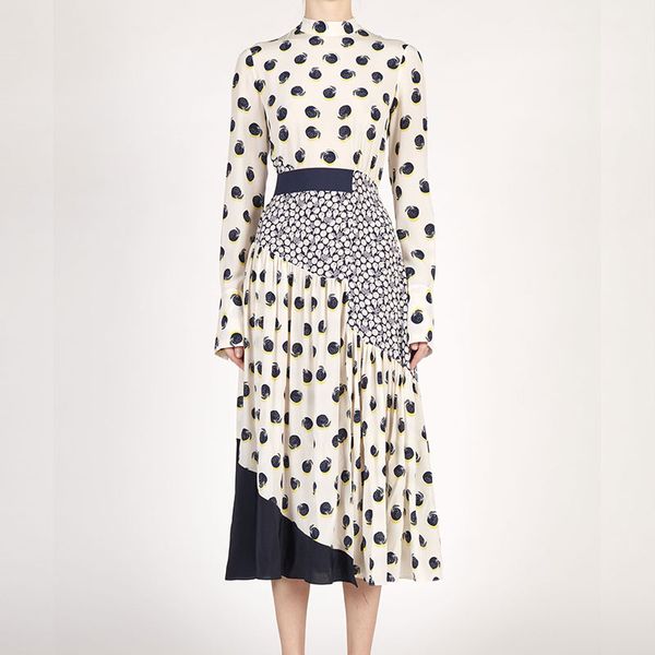 

australian designer dress polka dot dress french retro irregular slim mid length over knee skirt women designer clothing 7, Black;gray