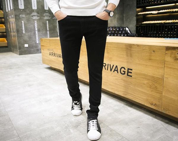 

fashion jeans men slim fit straight denim trousers black skinny jeans men business pants male casual cotton jeans whole7469037, Blue