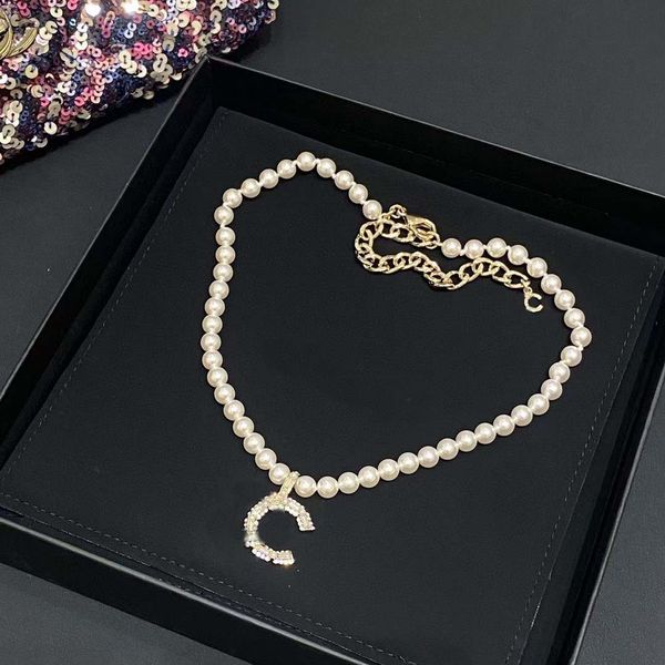 

2023 luxury quality pendant charm necklace with diamond and nature shell beads have box stamp choker ps7407b, Golden