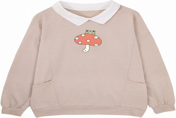 

women frog sweatshirt kawaii mushroom cute oversize pullover hoodie teen girl aesthetic cottagecore clothes pocket 58ub4581629878974, Black