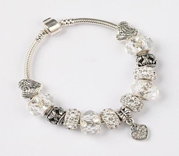 

charm bracelets leabyl classic simle series white crystal diy women bracelet bangle silver color heart flower bead9678398, Golden;silver