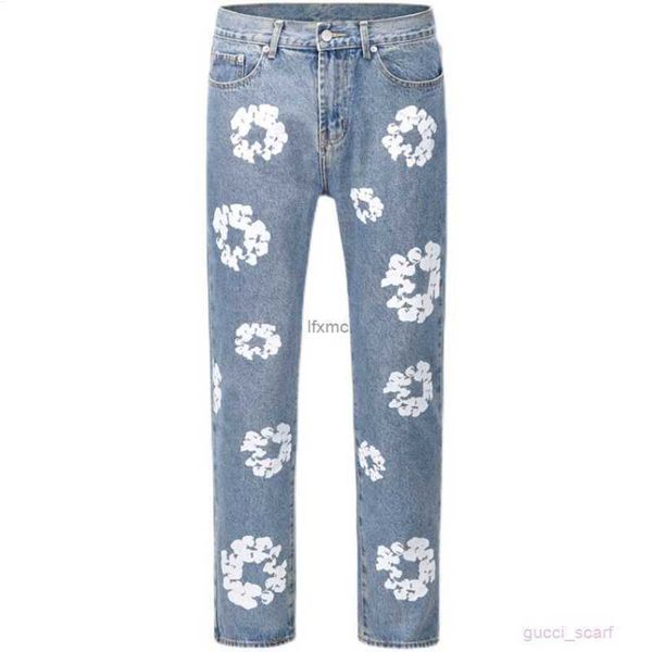 

men's jeans high street denim tears style kapok washed straight fashion vintage loose pantszpt4deit, Blue