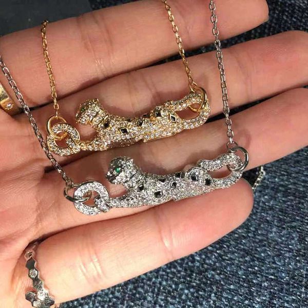 

panthere necklace jewelry card leopard 3d necklace women's minimalist clavicle chain micro inlaid high diamond precision edition, Silver