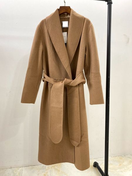 

new t-oteme series belt double-sided wool coat medium length woolen coat, Black